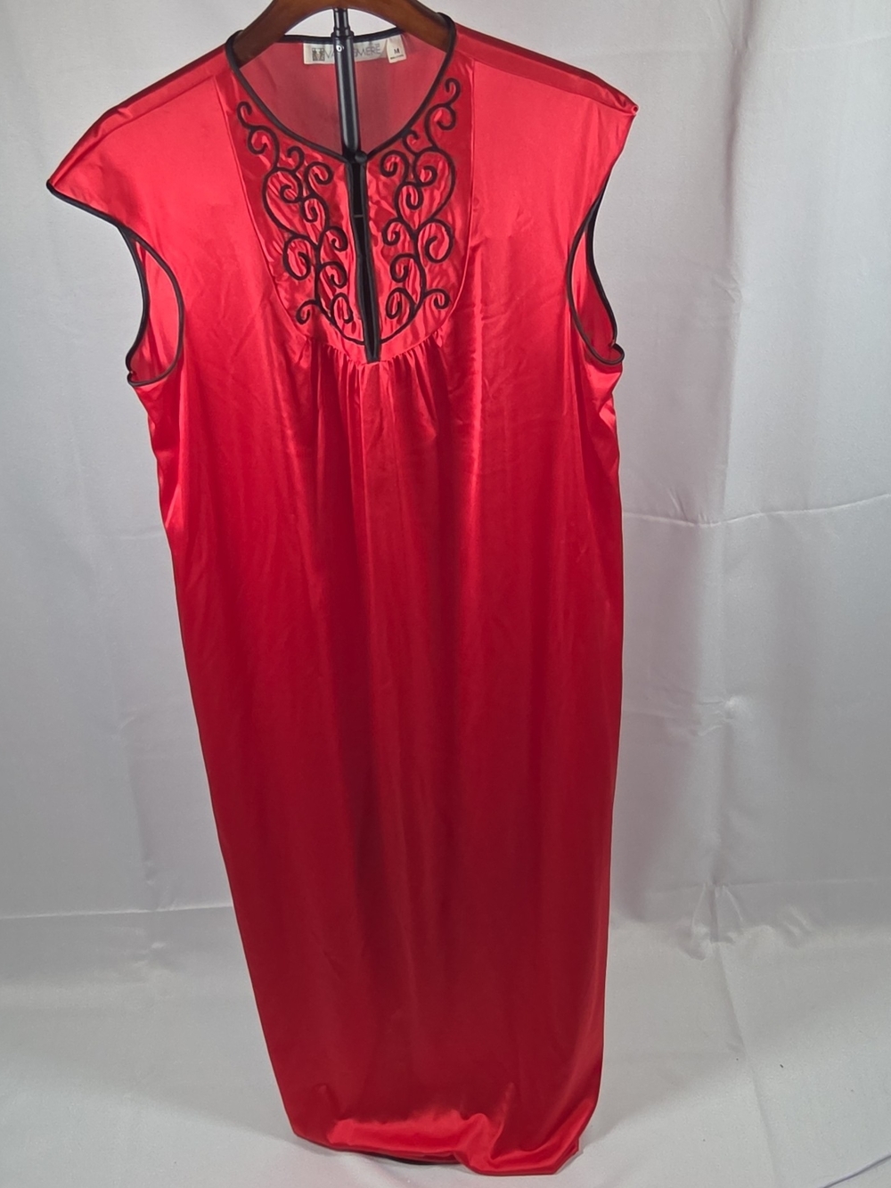 Vintage 60s Vandemere Red Satin Nightgown with Black Trim Size M